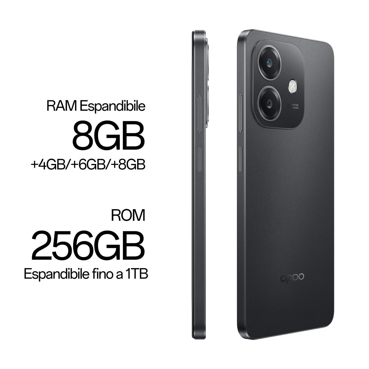 OPPO A40M Smartphone, Fotocamera AI 50MP, Selfie 5MP, Display 6.67 90HZ LCD HD+, 5100mAh, RAM 16 GB (8+8) + ROM 256GB, IP54, [Versione Italia], Sparkle Black [110010347676]