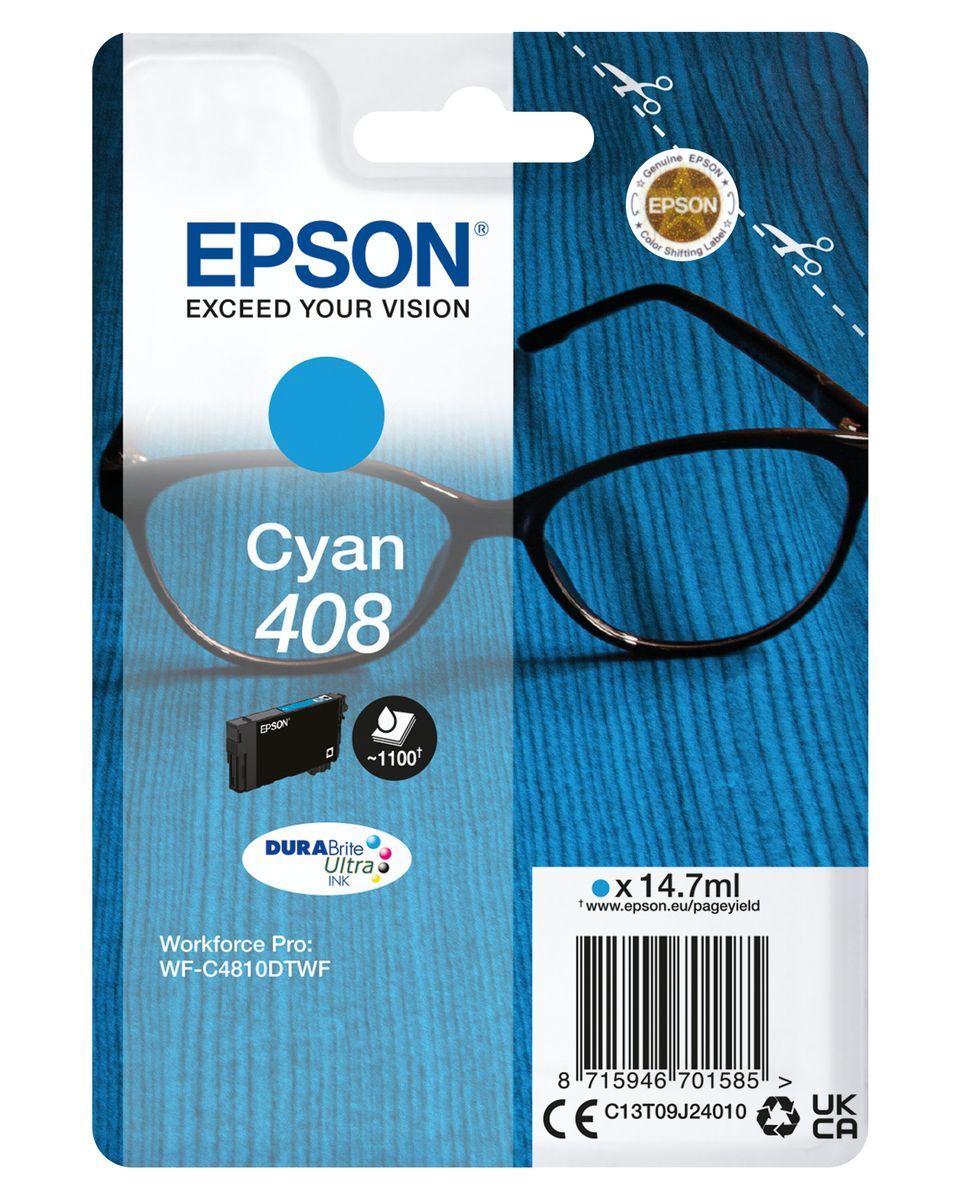 Epson Singlepack Cyan 408 DURABrite Ultra Ink [C13T09J24010]