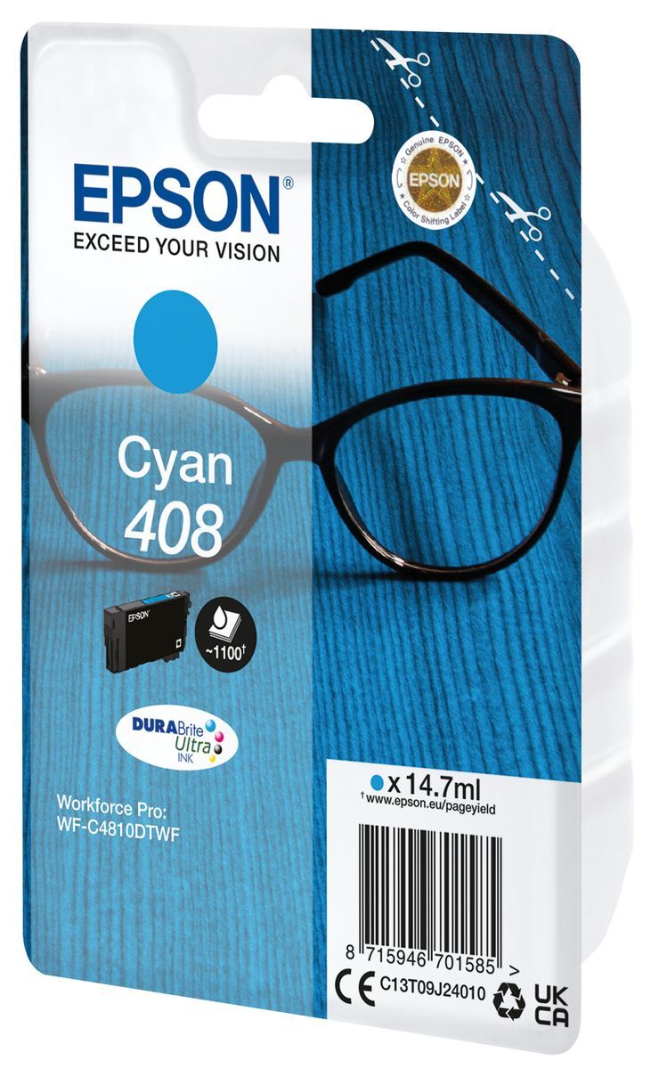 Epson Singlepack Cyan 408 DURABrite Ultra Ink [C13T09J24010]