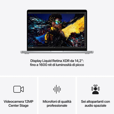 Apple MacBook Pro 14": Chip M4 con cpu 10 core e gpu 10 core, 1TB SSD - Argento [MCX14T/A]