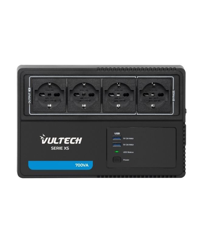 Vultech UPS700VA-XS - Gruppo di continuità 700VA 4x Bipasso/Schuko + 2x USB [UPS700VA-XS]