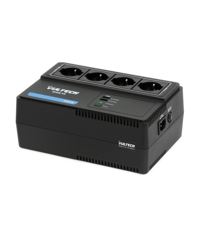 Vultech UPS700VA-XS - Gruppo di continuità 700VA 4x Bipasso/Schuko + 2x USB [UPS700VA-XS]