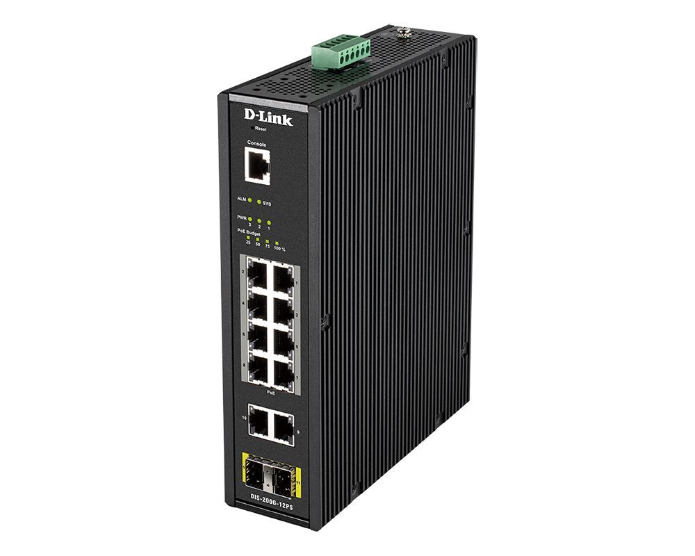 D-Link DIS-200G-12PS switch di rete Gestito L2 Gigabit Ethernet (10/100/1000) Supporto Power over Ethernet (PoE) Nero [DIS-200G-12PS]