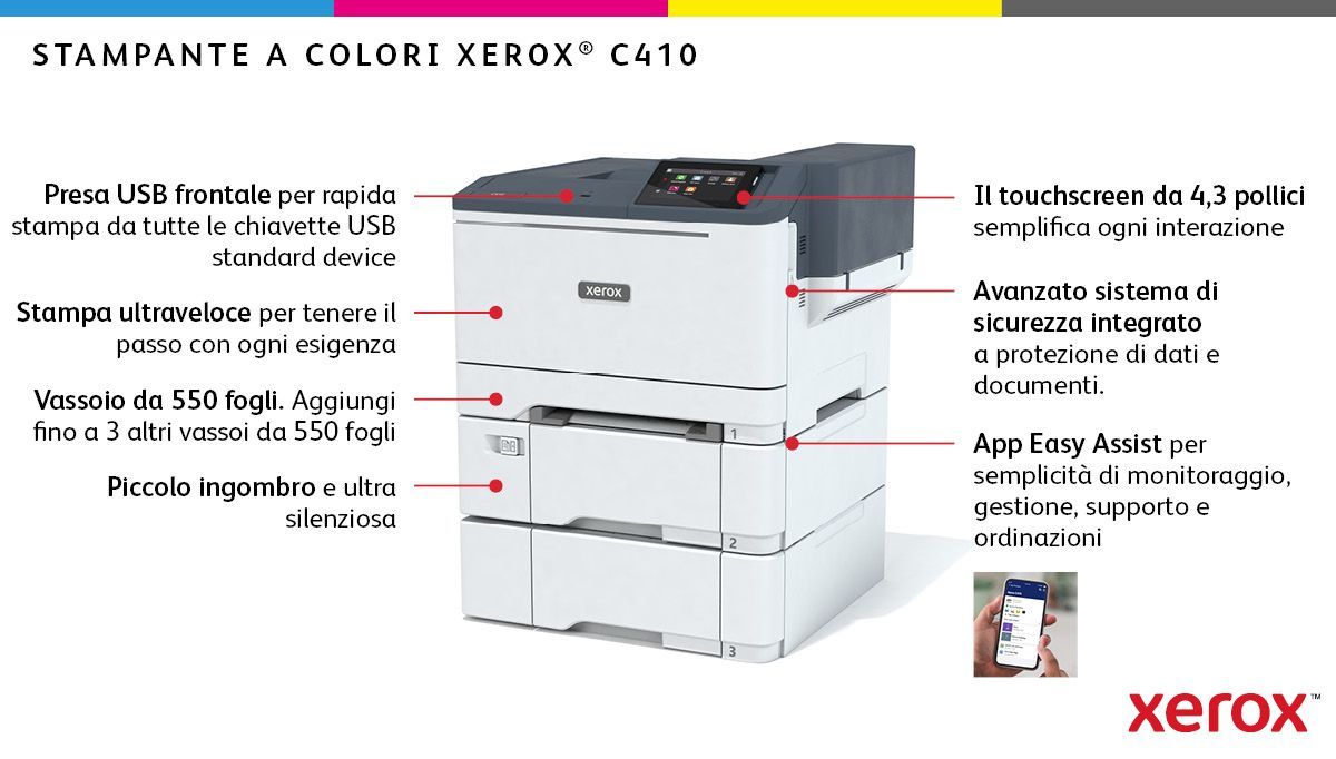 Xerox C410 A4 40 ppm Stampante fronte/retro PS3 PCL5e/6 2 vassoi 251 fogli [C410V_DN] - ITPartners