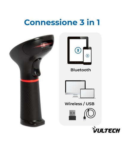 Vultech Barcode Scanner Wireless 2.4 Ghz E Bluetooth 1D 2D [BC-07MWBT]