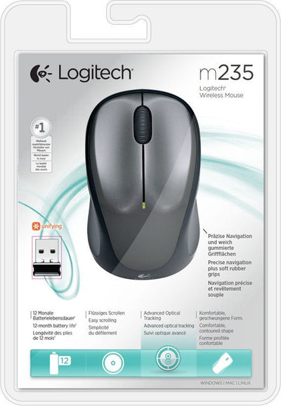Logitech M235 mouse Ufficio Ambidestro RF Wireless Ottico 1000 DPI [910-002201]