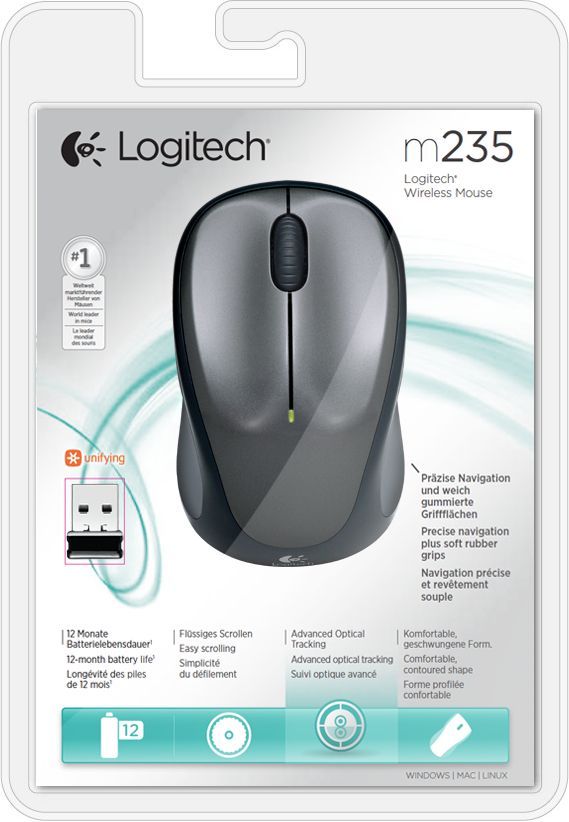 Logitech M235 mouse Ufficio Ambidestro RF Wireless Ottico 1000 DPI [910-002201]